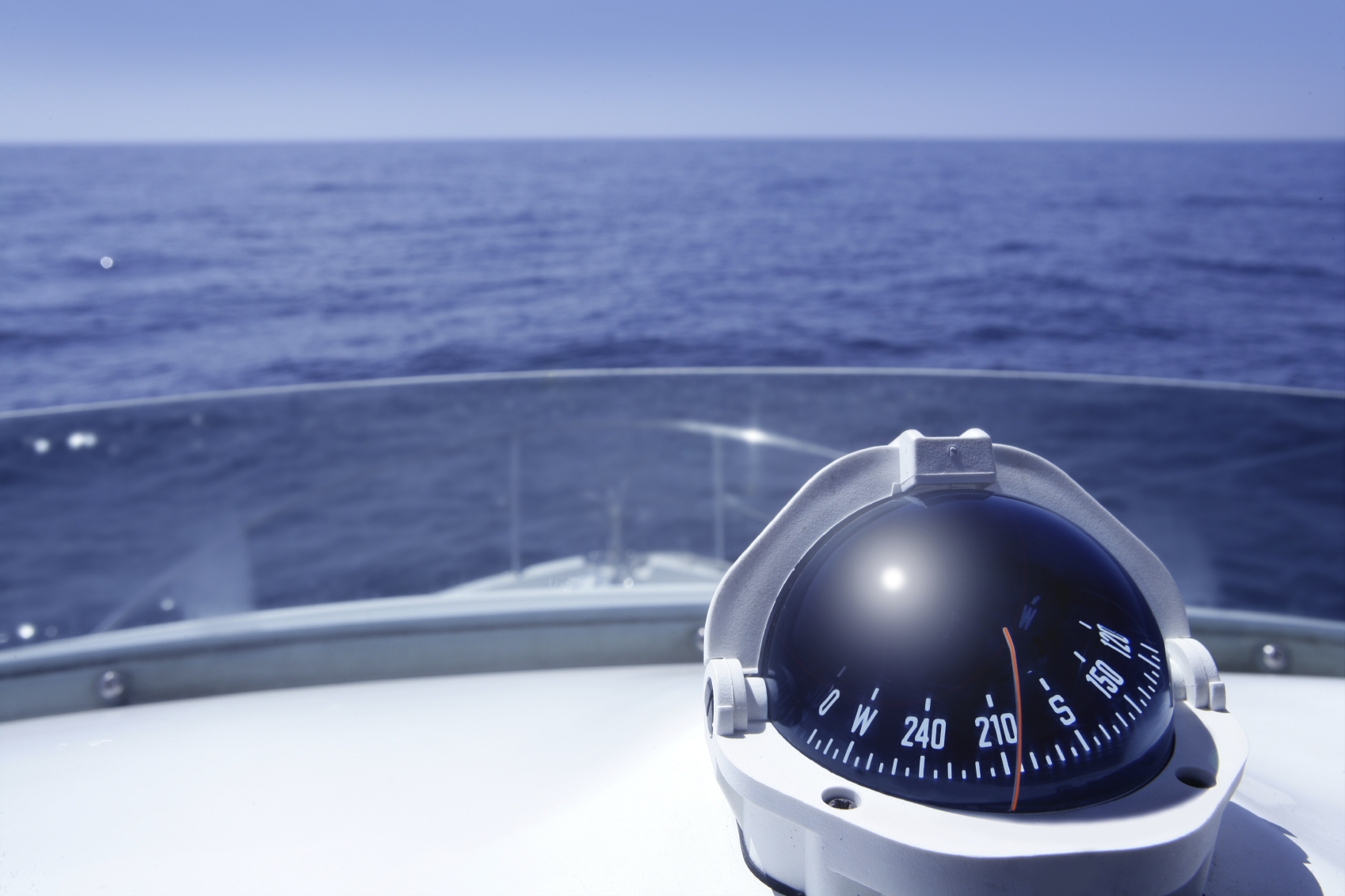 Compass on a boat navigating the ocean